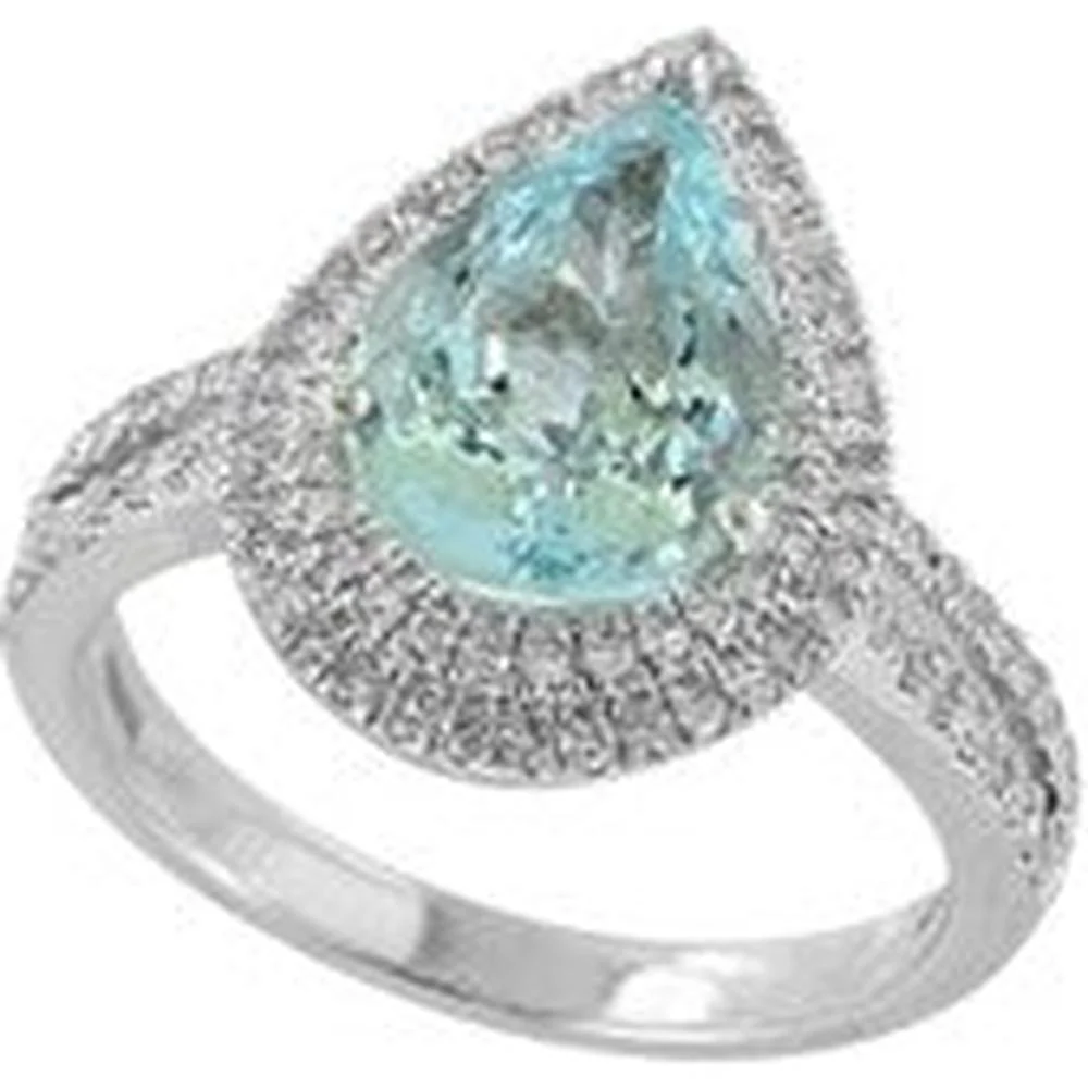 EFFY 14K White Gold Pear Aquamarine Halo Ring with Pavé Diamonds - 2.60 Carat Aquamarine, 0.48 Carat Diamond Total Weight