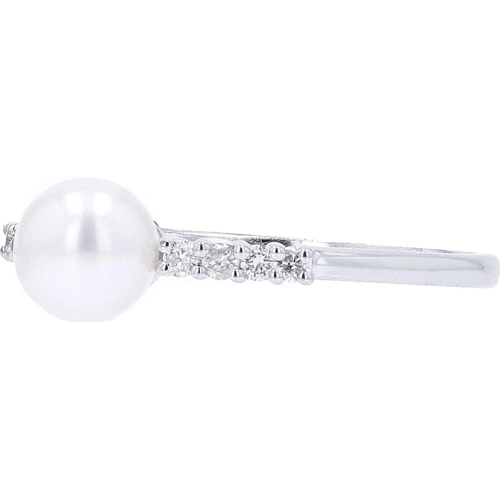 EFFY 14K White Gold Pearl Solitaire Ring with Diamond Accents - 0.12 Carat Total Diamond Weight - Image 2
