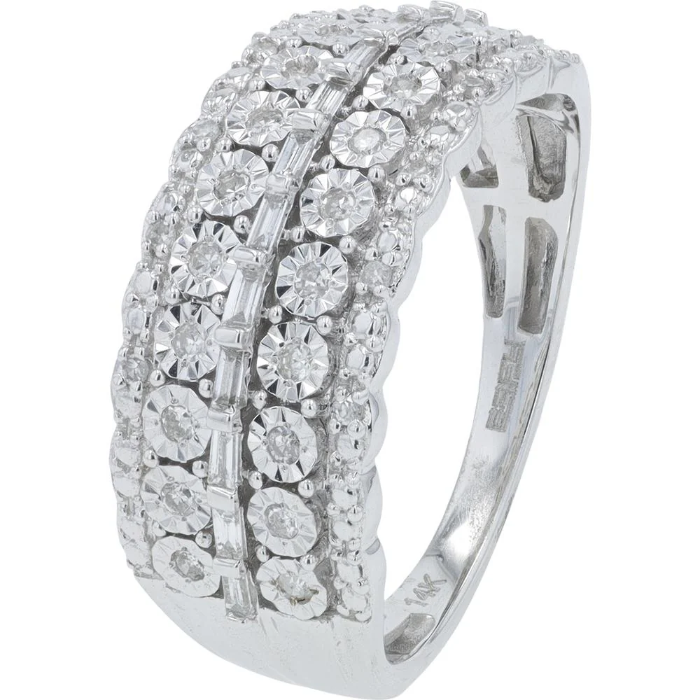 EFFY 14K White Gold Wide Band Ring with Round and Baguette Diamonds - 1.50 Carat Total Diamond Weight