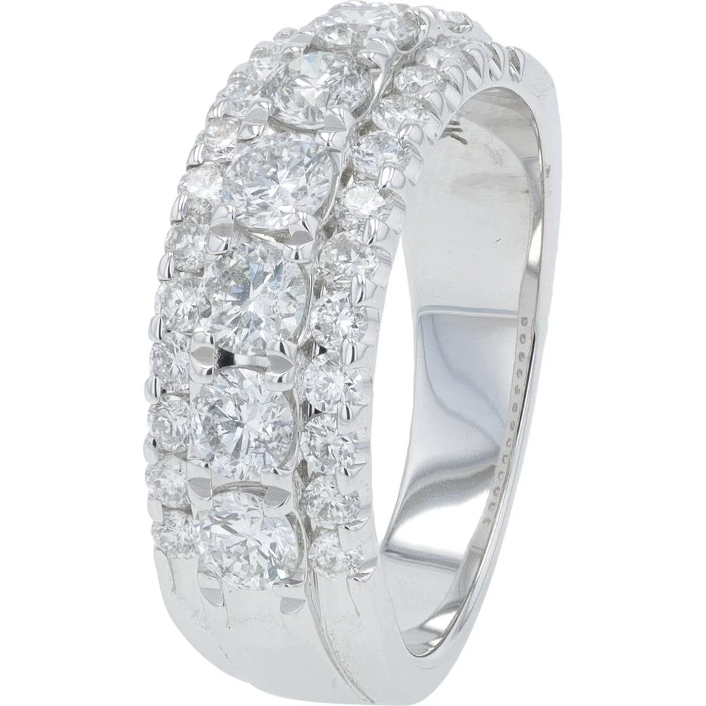 EFFY 14K White Gold Wide Triple - Row Band Ring with Prong - Set Round Diamonds - 1.50 Carat Total Diamond Weight
