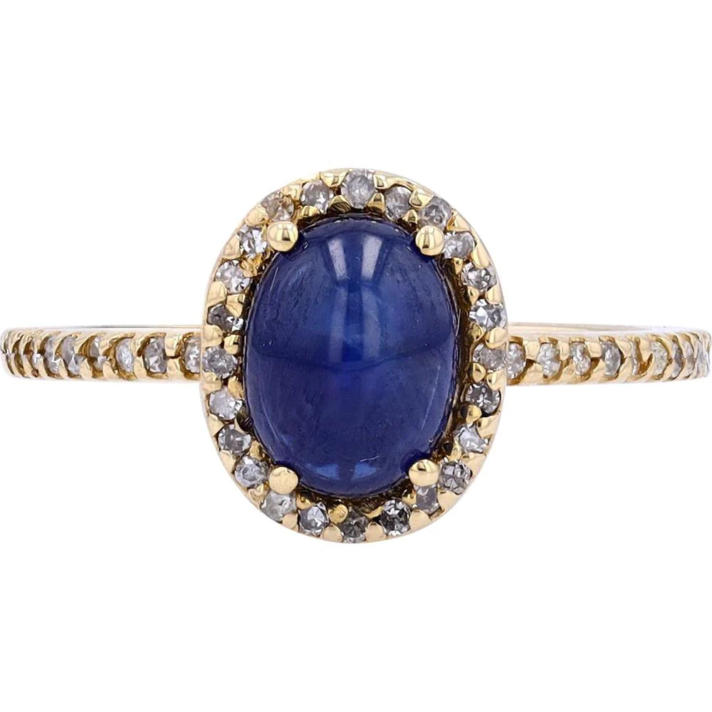 EFFY 14K Yellow Gold Cabochon Sapphire Ring with Diamond Halo - 1.23 Carat Total Sapphire Weight, 0.24 Carat Total Diamond Weight