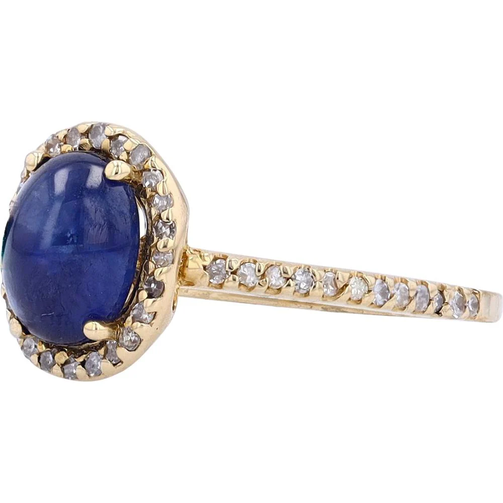 EFFY 14K Yellow Gold Cabochon Sapphire Ring with Diamond Halo - 1.23 Carat Total Sapphire Weight, 0.24 Carat Total Diamond Weight - Image 2