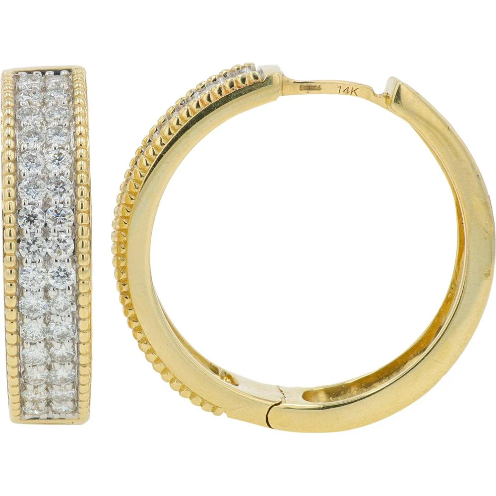 EFFY 14K Yellow Gold Diamond Hoop Earrings with Milgrain Edged Channel - Set Round Diamonds - 1.00 Carat Total Diamond Weight
