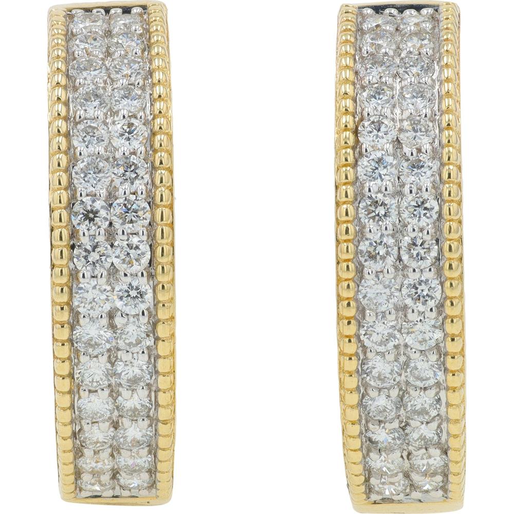 EFFY 14K Yellow Gold Diamond Hoop Earrings with Milgrain Edged Channel - Set Round Diamonds - 1.00 Carat Total Diamond Weight - Image 2