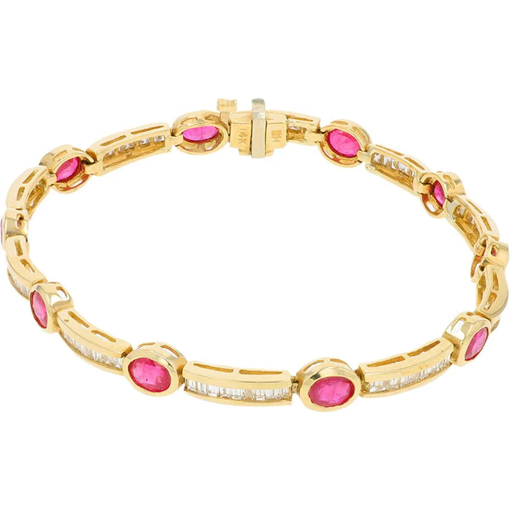 EFFY 14K Yellow Gold Fancy Link Bracelet with Bezel - Set Oval Rubies and Baguette Diamond Links - 4.27 Carat Total Ruby Weight, 1.72 Carat Total Diamond Weight - Image 2