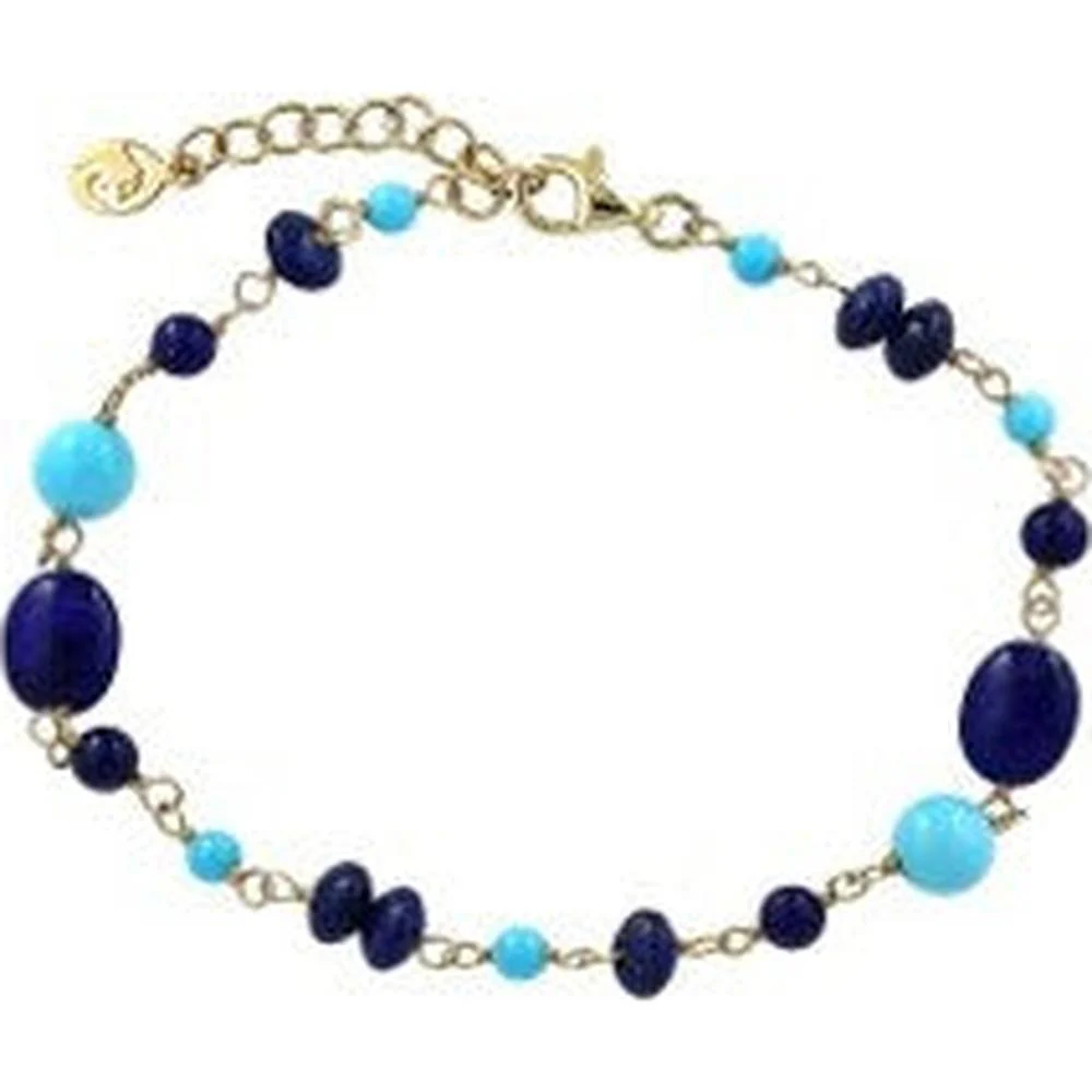 EFFY 14K Yellow Gold Station Bracelet with Alternating Oval Lapis and Round Turquoise Beads - 14.20 Carat Total Gem Weight