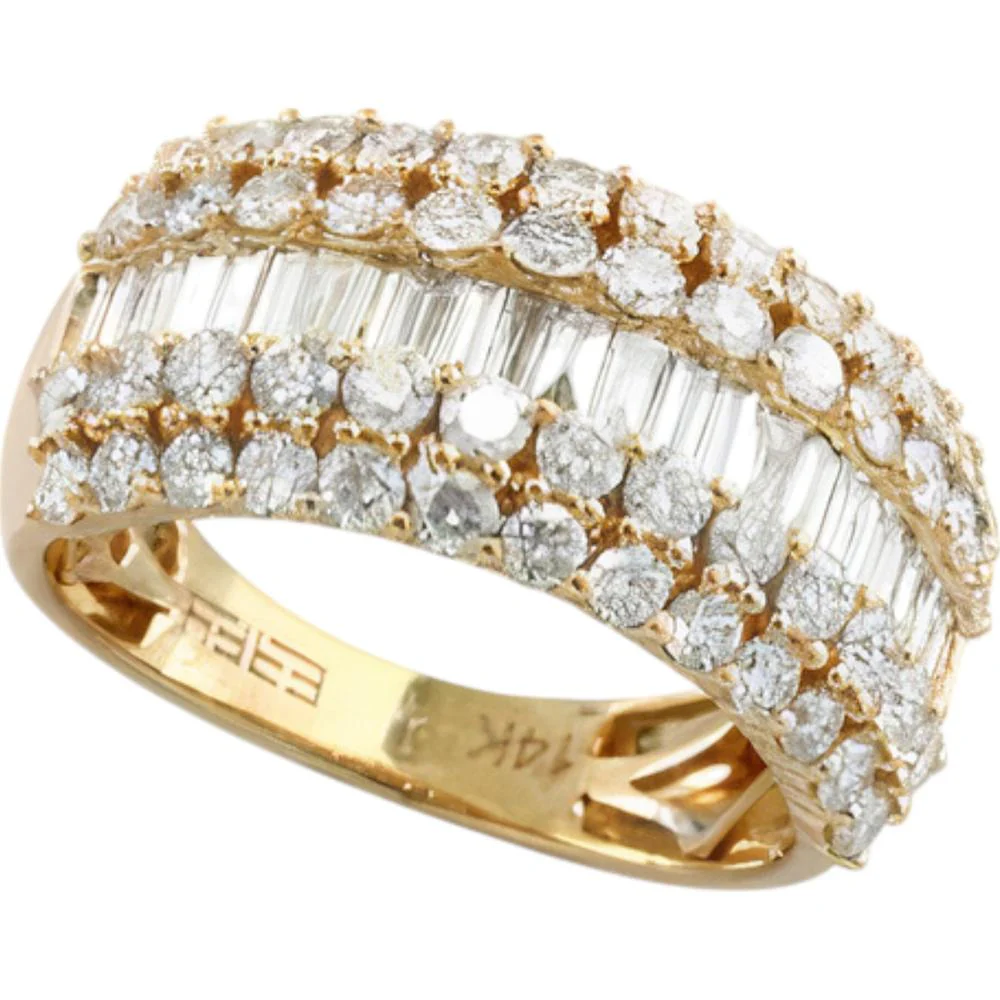 EFFY 14K Yellow Gold Wide Band Ring with Round and Baguette Diamonds - 1.77 Carat Total Diamond Weight