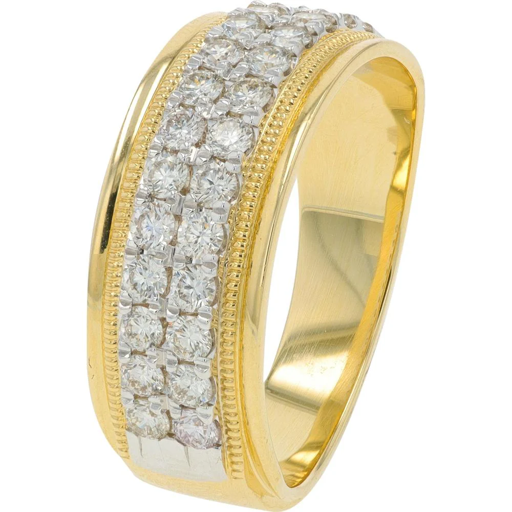 EFFY 14K Yellow Gold Wide Band with Triple - Row Prong - Set Round Diamonds and Milgrain Edging - 1.00 Carat Total Diamond Weight