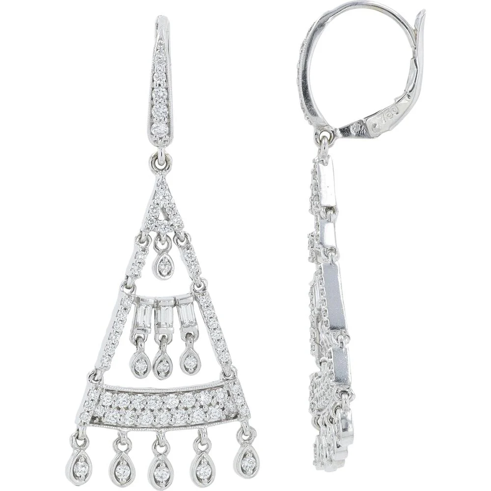 Penny Preville 18K White Gold Diamond Geometric Chandelier Drop Earrings with Baguette and Bezel Teardrop Dangles - 1.45 Carat Total Diamond Weight - Image 2