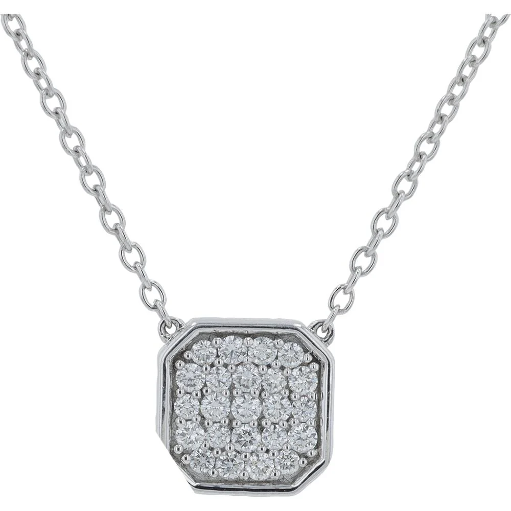 Penny Preville 18K White Gold Geometric Octagon Pendant Necklace with Pavé - Set Round Diamonds - 0.41 Carat Total Diamond Weight - 18" Chain