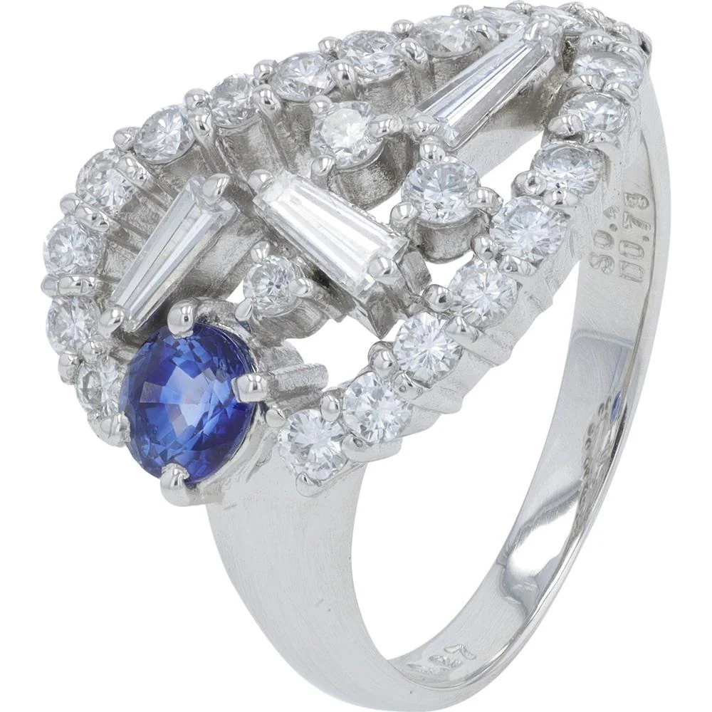 Platinum 0.46 Carat Sapphire Ring with 1.05 Carat Total Diamond Halo - Prong Set