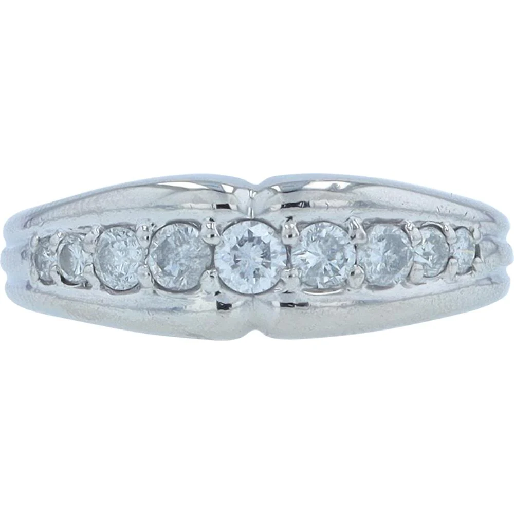 Platinum 0.50 Carat Total Diamond Weight Band Ring with Round Brilliant Diamonds - Prong Set