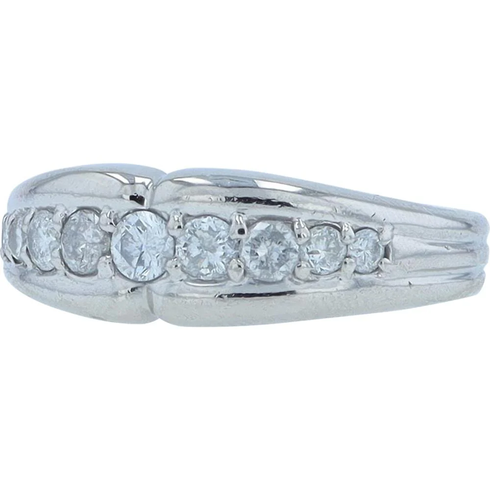 Platinum 0.50 Carat Total Diamond Weight Band Ring with Round Brilliant Diamonds - Prong Set - Image 2