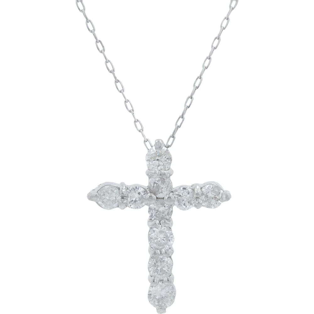 Platinum 0.50 Carat Total Weight Diamond Cross Pendant with 18 - Inch Chain