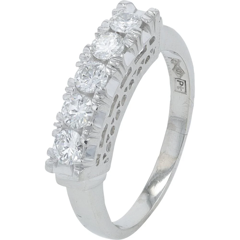 Platinum 0.53 Carat Diamond Band with Five Round Brilliant Prong - Set Diamonds