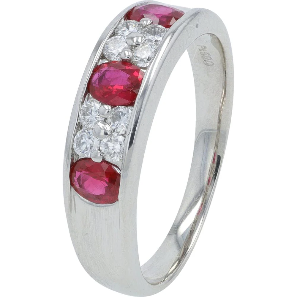 Platinum 0.59 Carat Ruby and Diamond Band - 0.24 Carat Total Diamond Weight