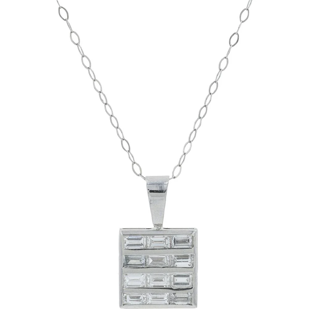 Platinum 0.60 Carat Total Diamond Baguette Pendant Necklace