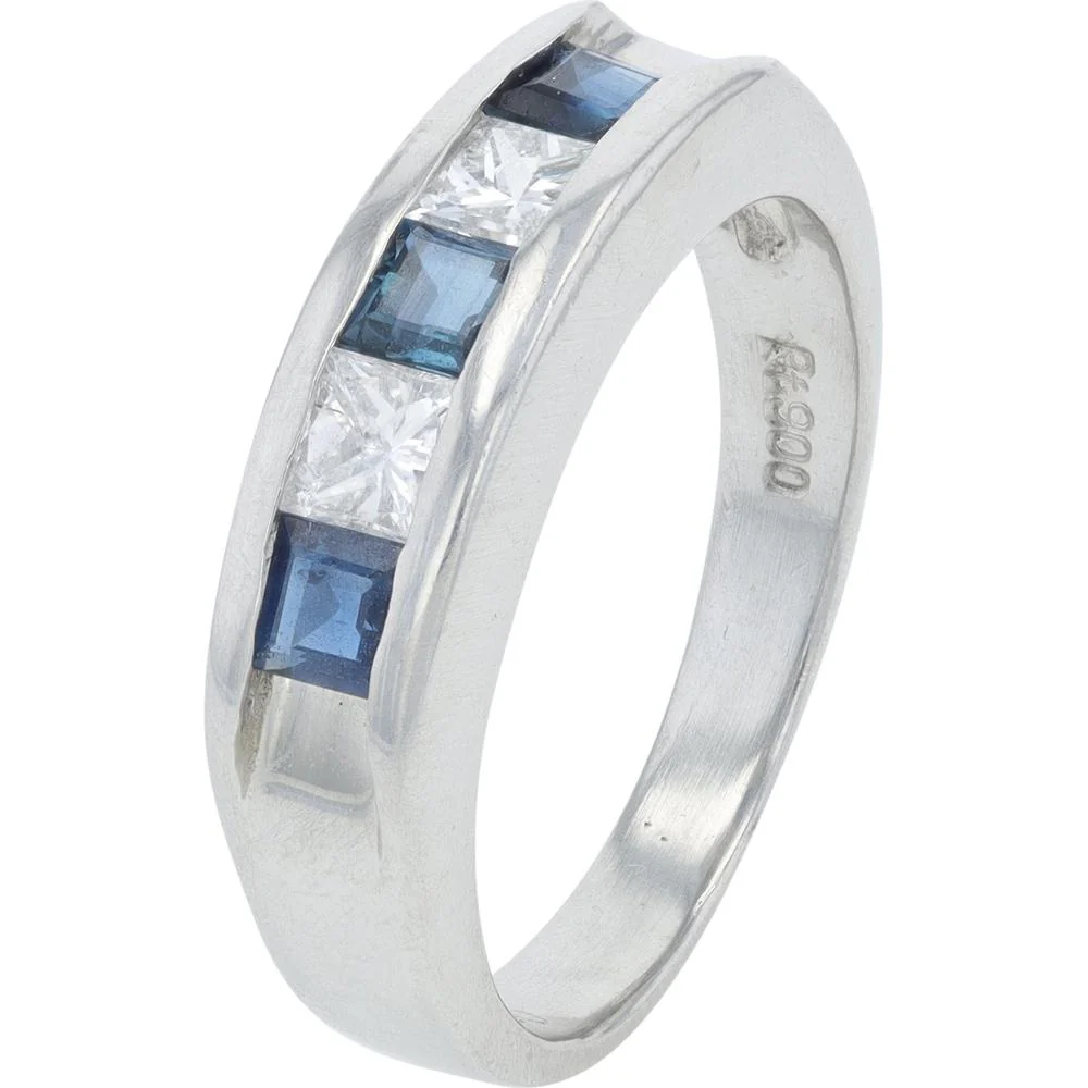 Platinum 0.60 Carat Total Weight Sapphire Band with 0.40 Carat Total Weight Diamonds