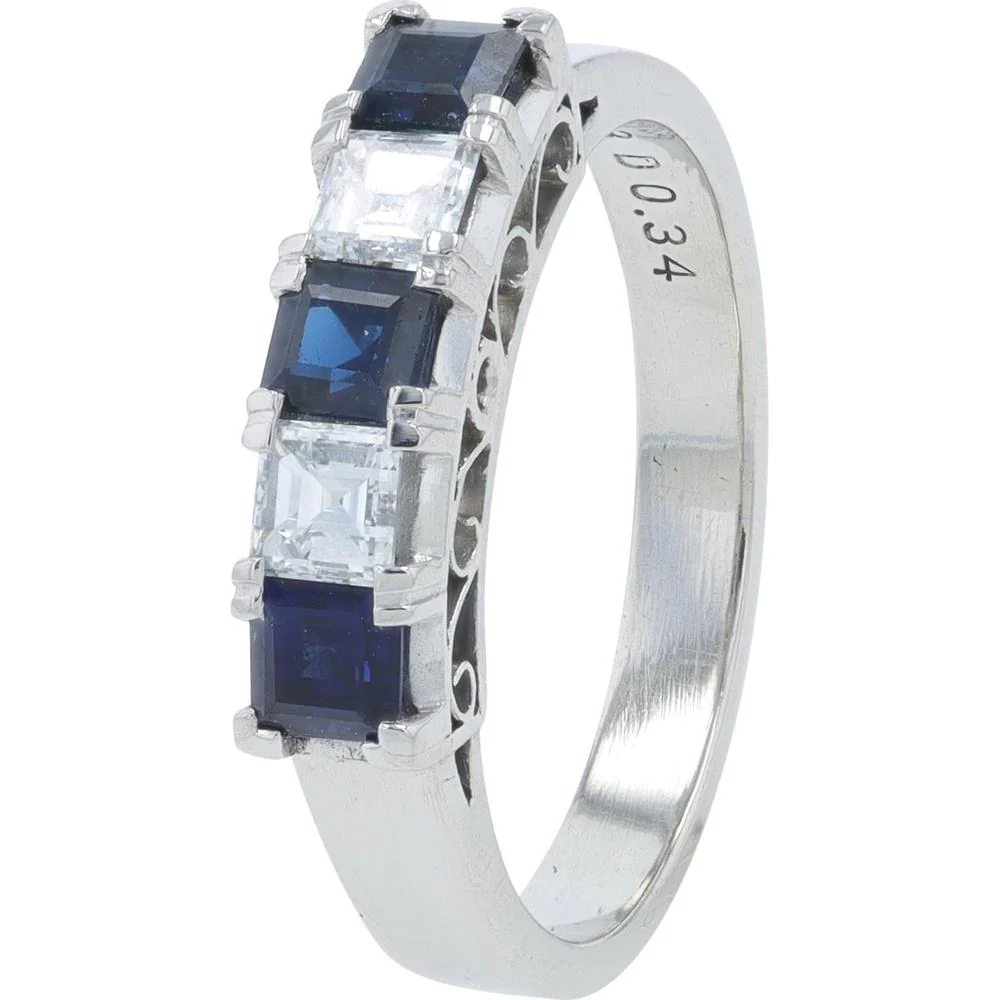Platinum 0.63 Carat Total Weight Sapphire Ring with 0.34 Carat Total Diamond Accents - Princess Cut