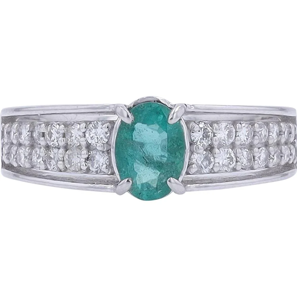 Platinum 0.65 Carat Oval Emerald Ring with 0.36 Carat Pavé Diamonds