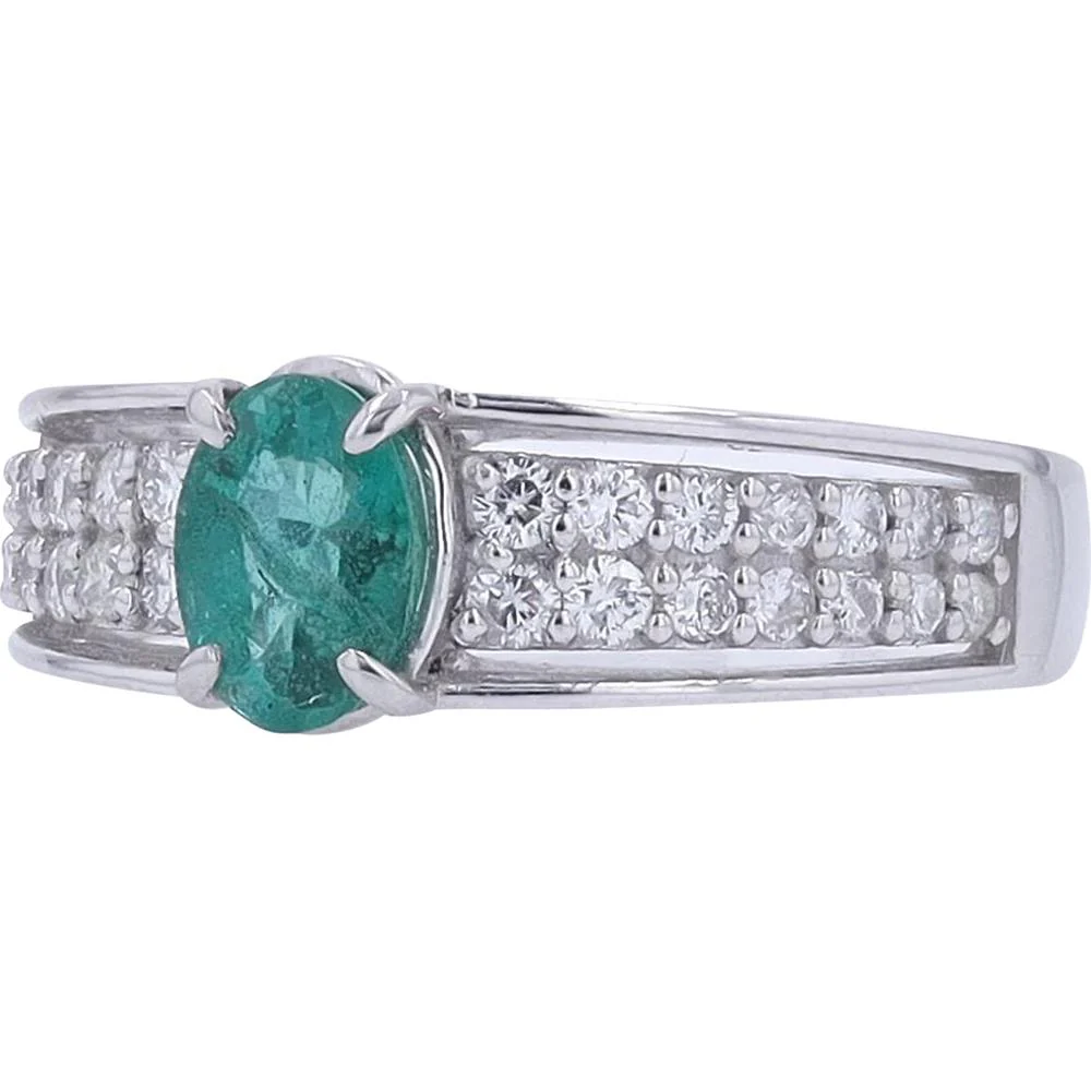 Platinum 0.65 Carat Oval Emerald Ring with 0.36 Carat Pavé Diamonds - Image 2