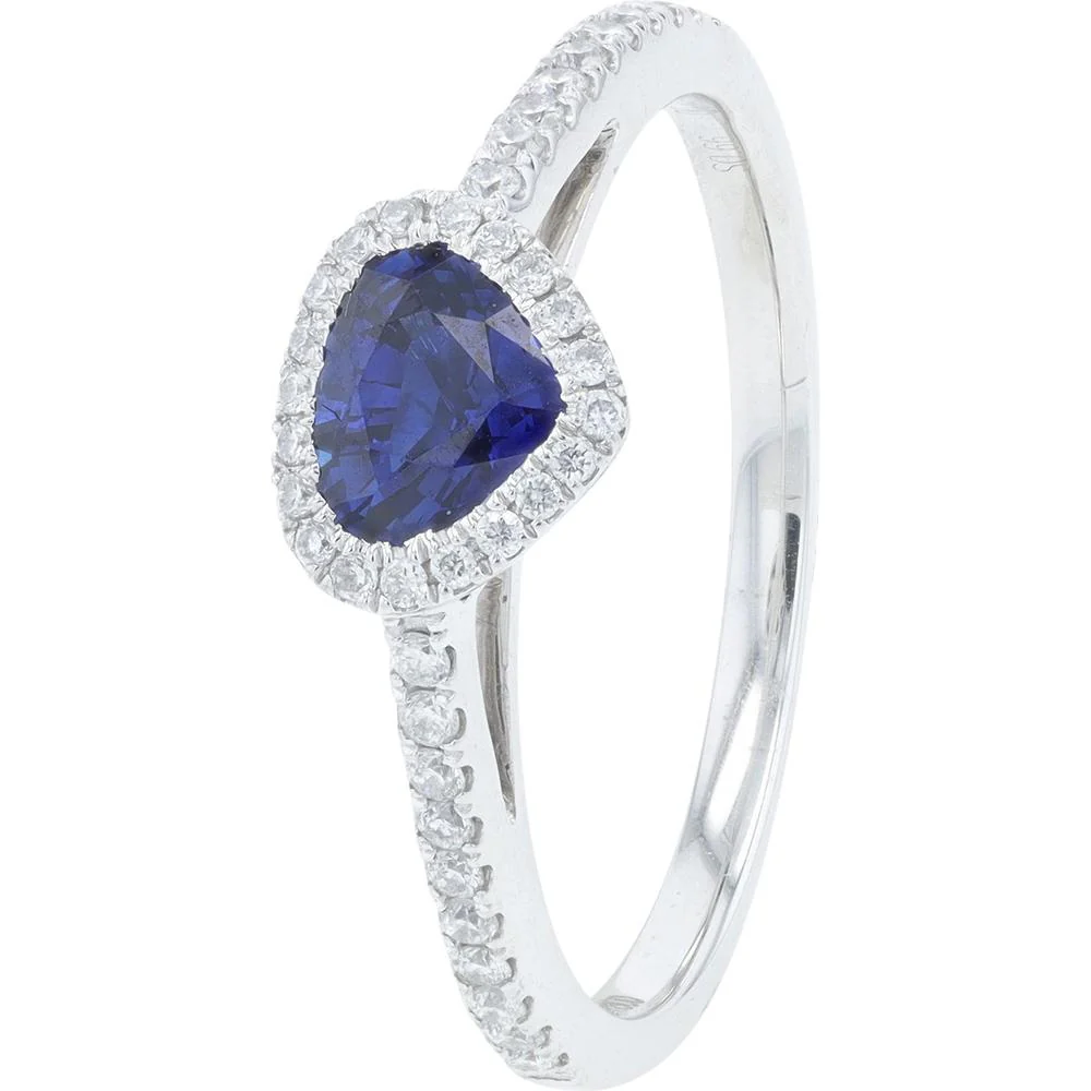 Platinum 0.66 Carat Pear - Shaped Sapphire Ring with Diamond Halo - 0.16 Carat Total Diamond Weight