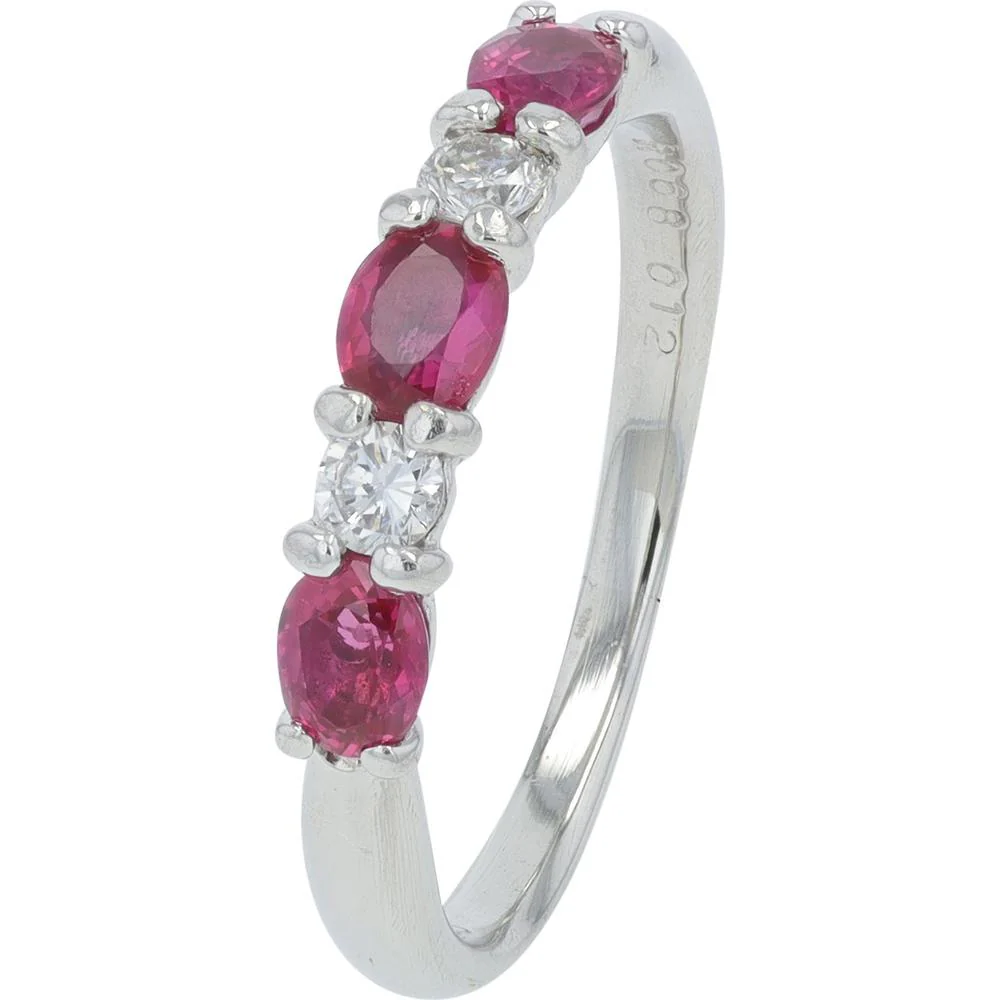 Platinum 0.68 Carat Total Weight Ruby Ring with 0.12 Carat Diamond Accents - Size 6