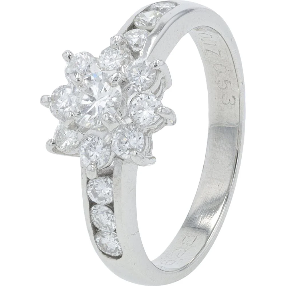 Platinum 0.70 Carat Total Diamond Engagement Ring with 0.17 Carat Center Round Diamond - Halo Style