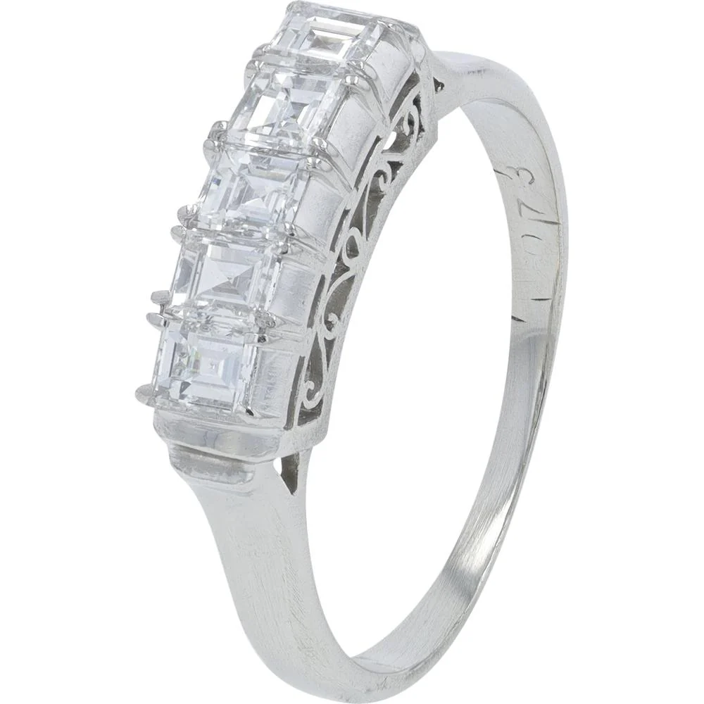 Platinum 0.73 Carat Diamond Band with Shared Prong Set Emerald - Cut Diamonds