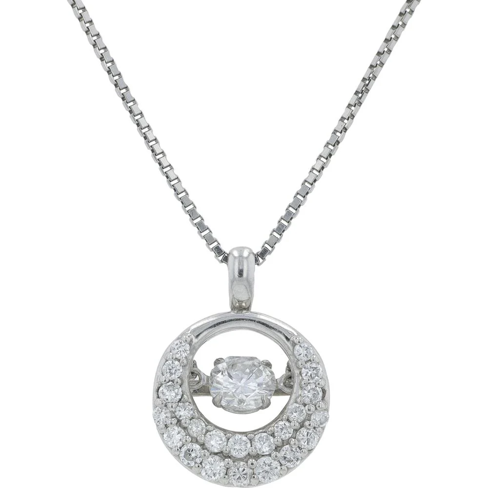 Platinum 0.73 Carat Total Weight Diamond Pendant with Halo Round Diamonds - 0.39 Carat Center