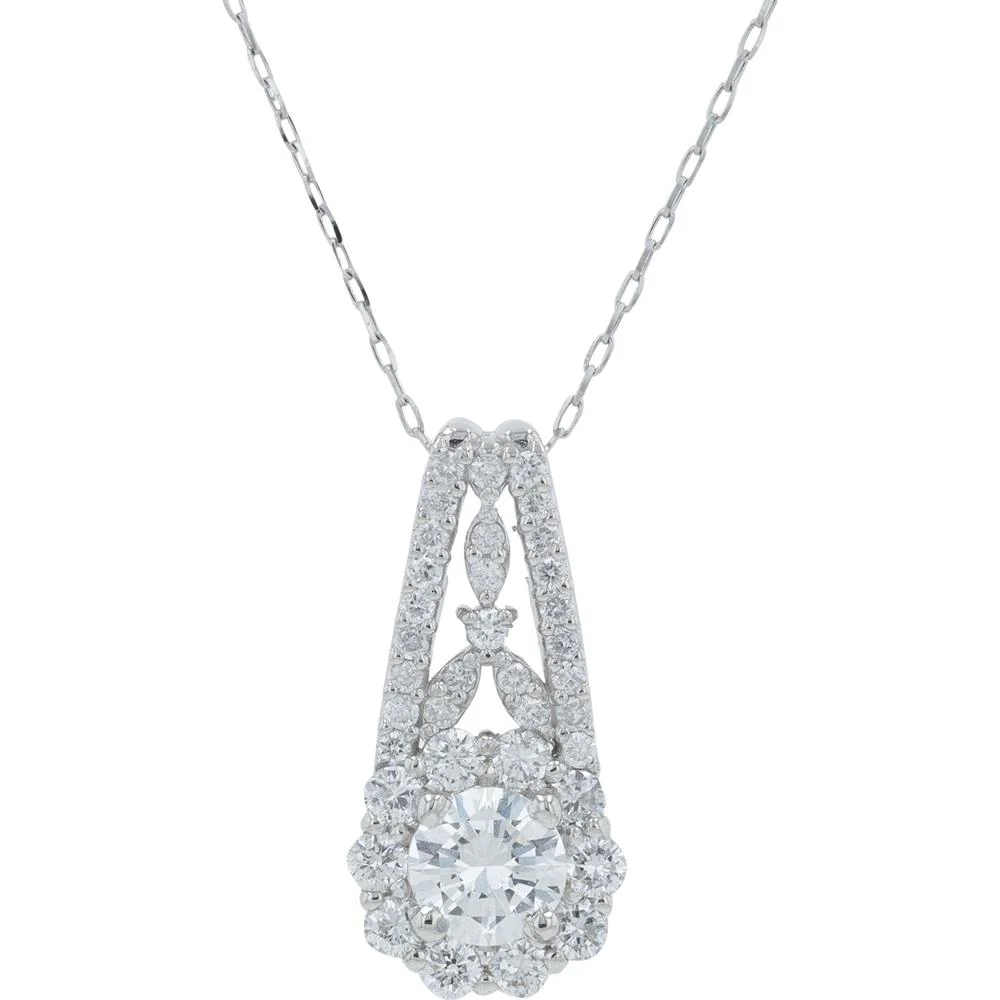 Platinum 0.79 Carat Total Weight Diamond Pendant with Halo and Marquise Accents - 18" Chain