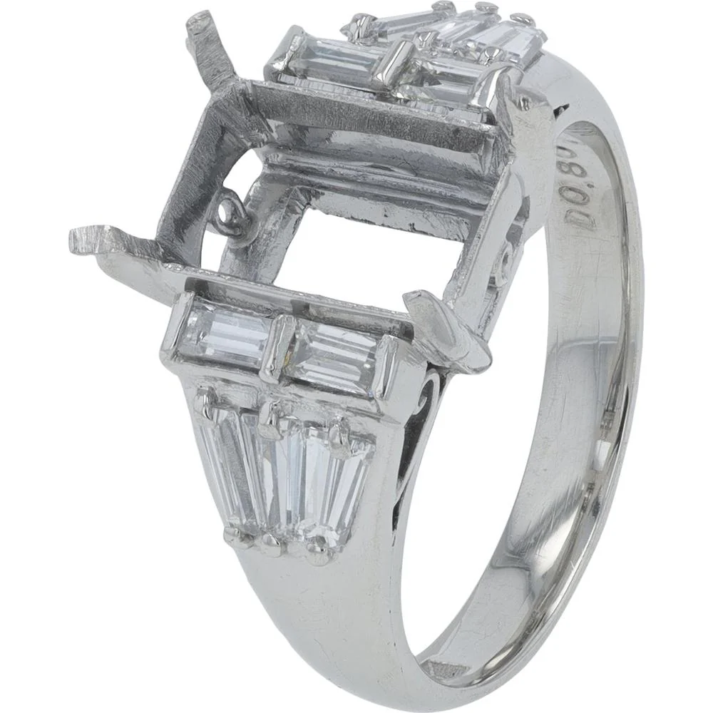 Platinum 0.80 Carat Diamond Semi - Mount Ring with Baguette and Tapered Diamonds - Size 6.25