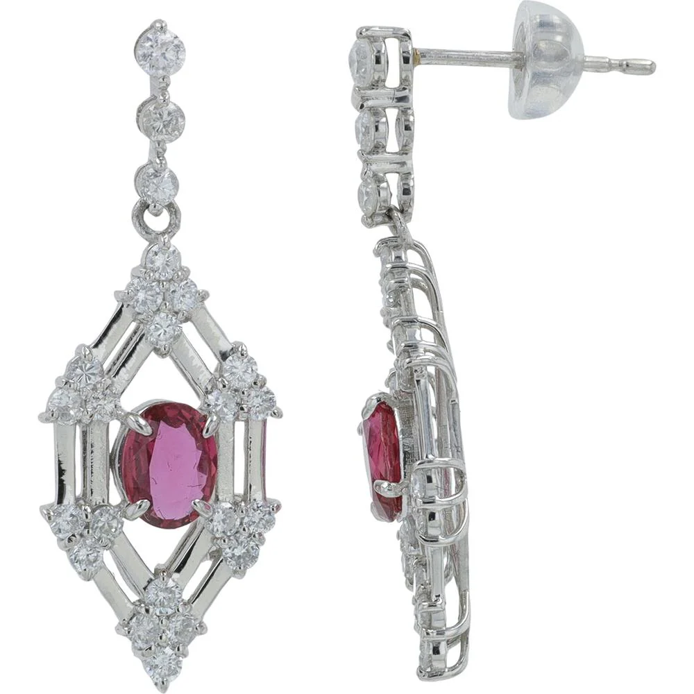 Platinum 0.84 Carat Total Weight Ruby Earrings with 1.11 Carat Total Diamond Accents - Image 2