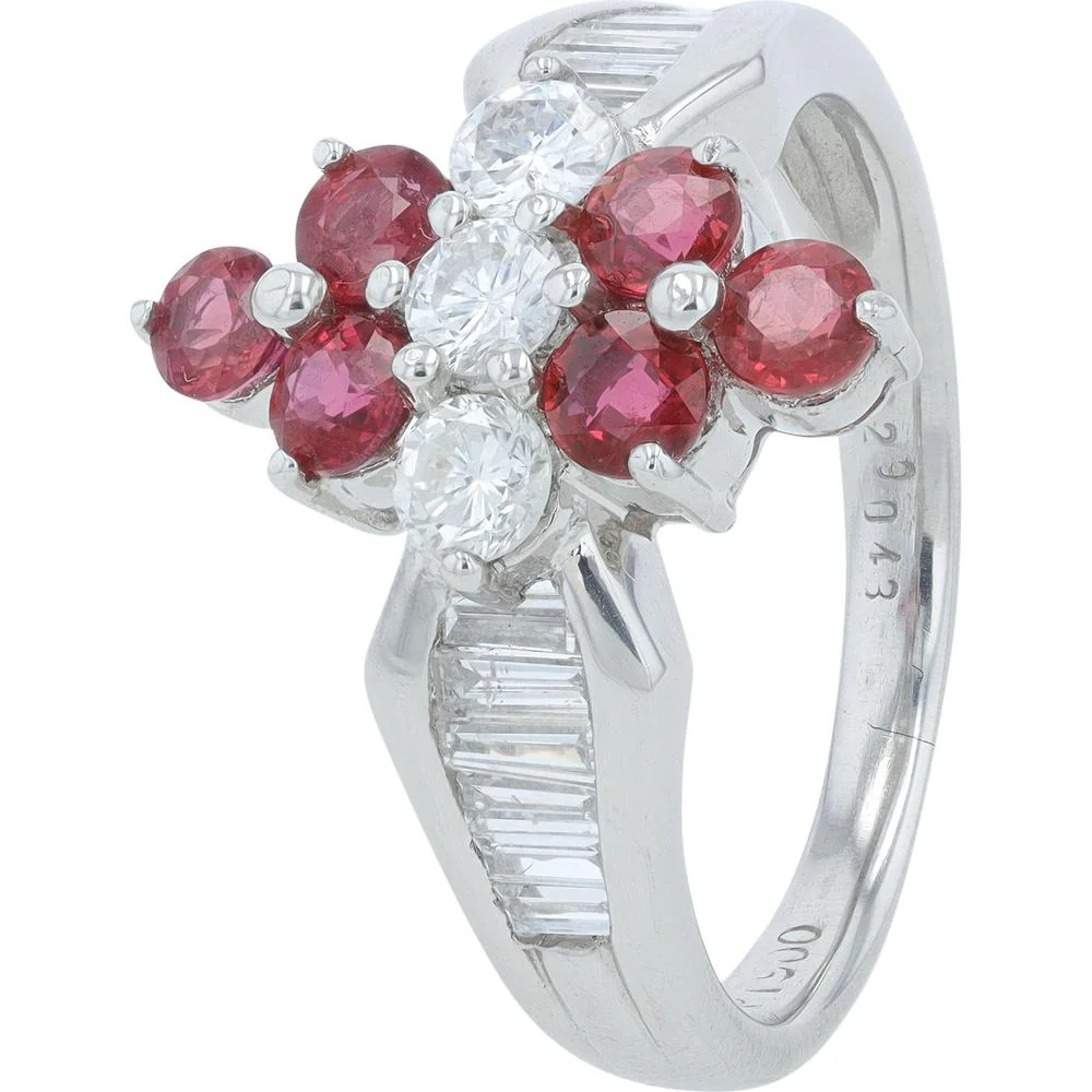 Platinum 0.86 Carat Total Weight Ruby Ring with 0.72 Carat Total Diamond Accents