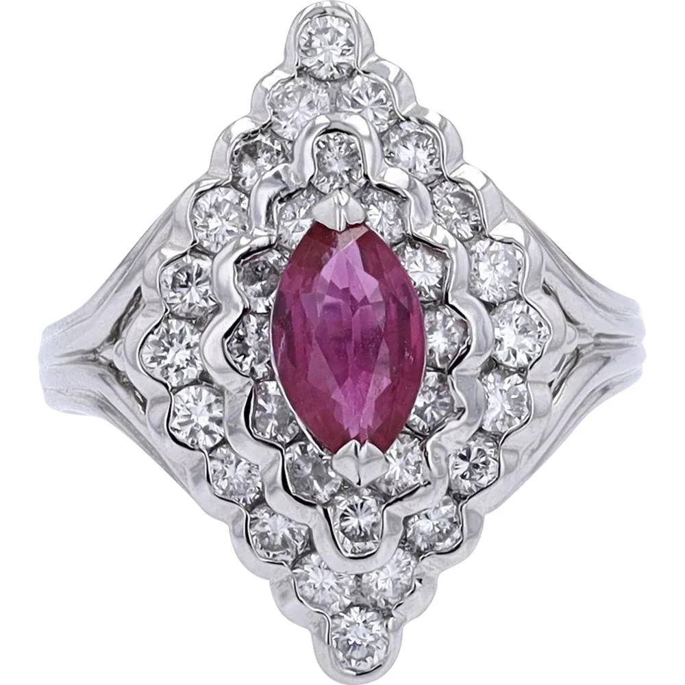Platinum 0.87 Carat Marquise Ruby Ring with 1.08 Carat Total Diamond Halo