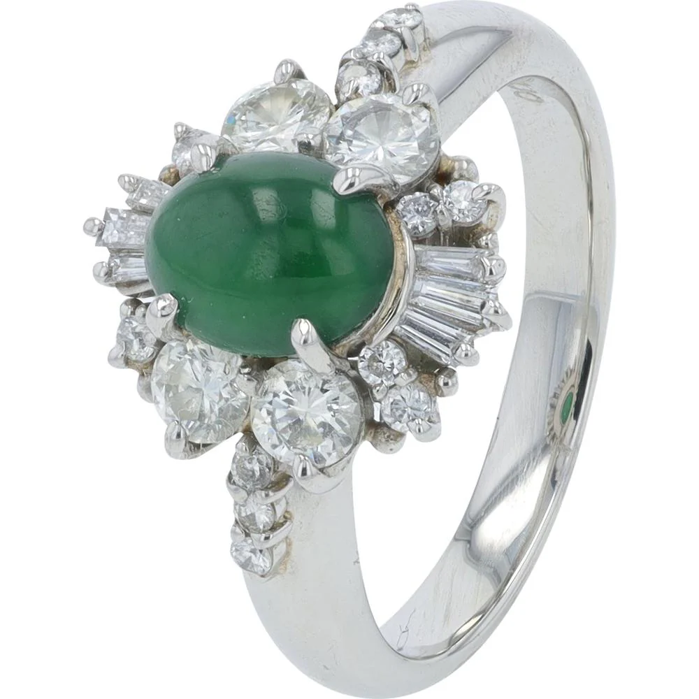 Platinum 0.88 Carat Diamond Accent Jade Ring - Size 7.75