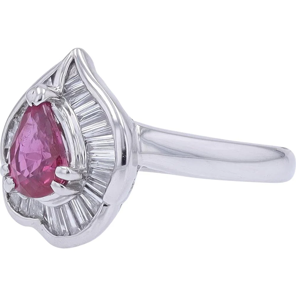 Platinum 0.88 Carat Ruby Center Halo Ring with 0.38 Carat Diamond Accents - Image 2
