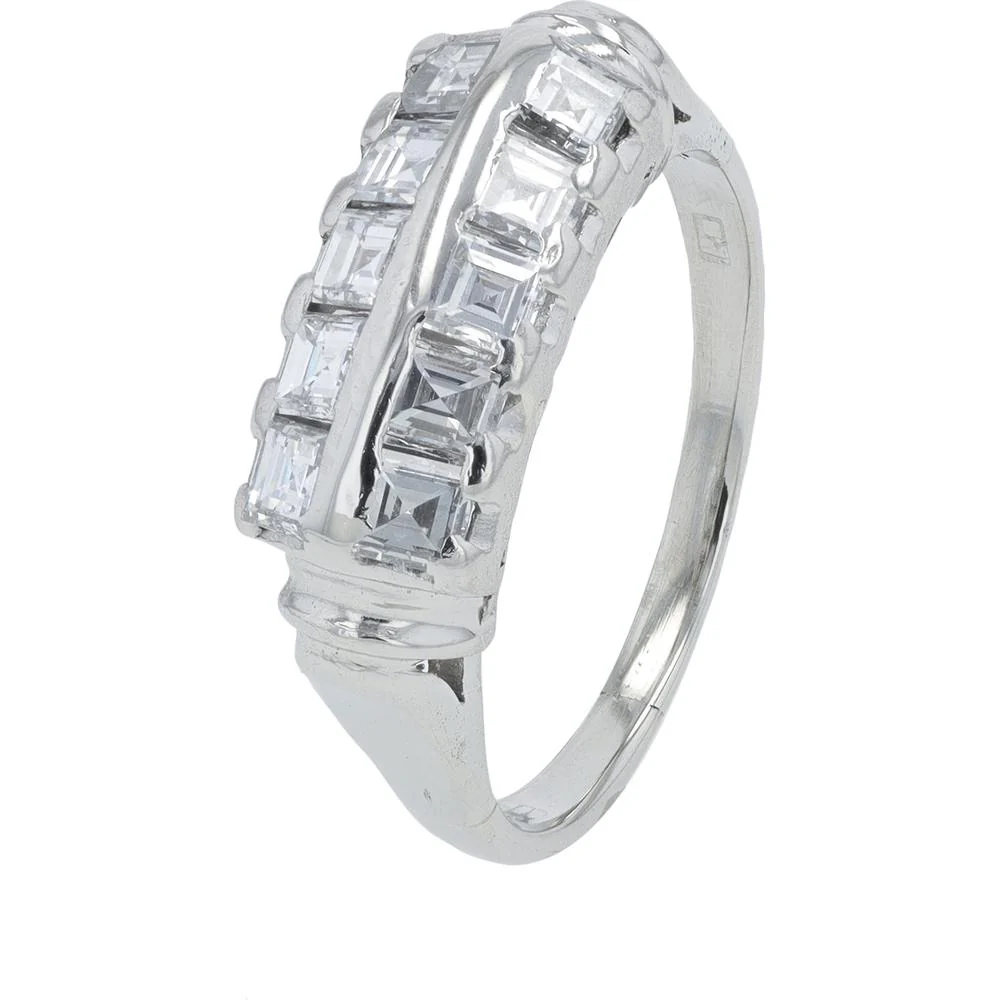 Platinum 0.89 Carat Diamond Ring with Channel Set Rectangular Step - Cut Diamonds