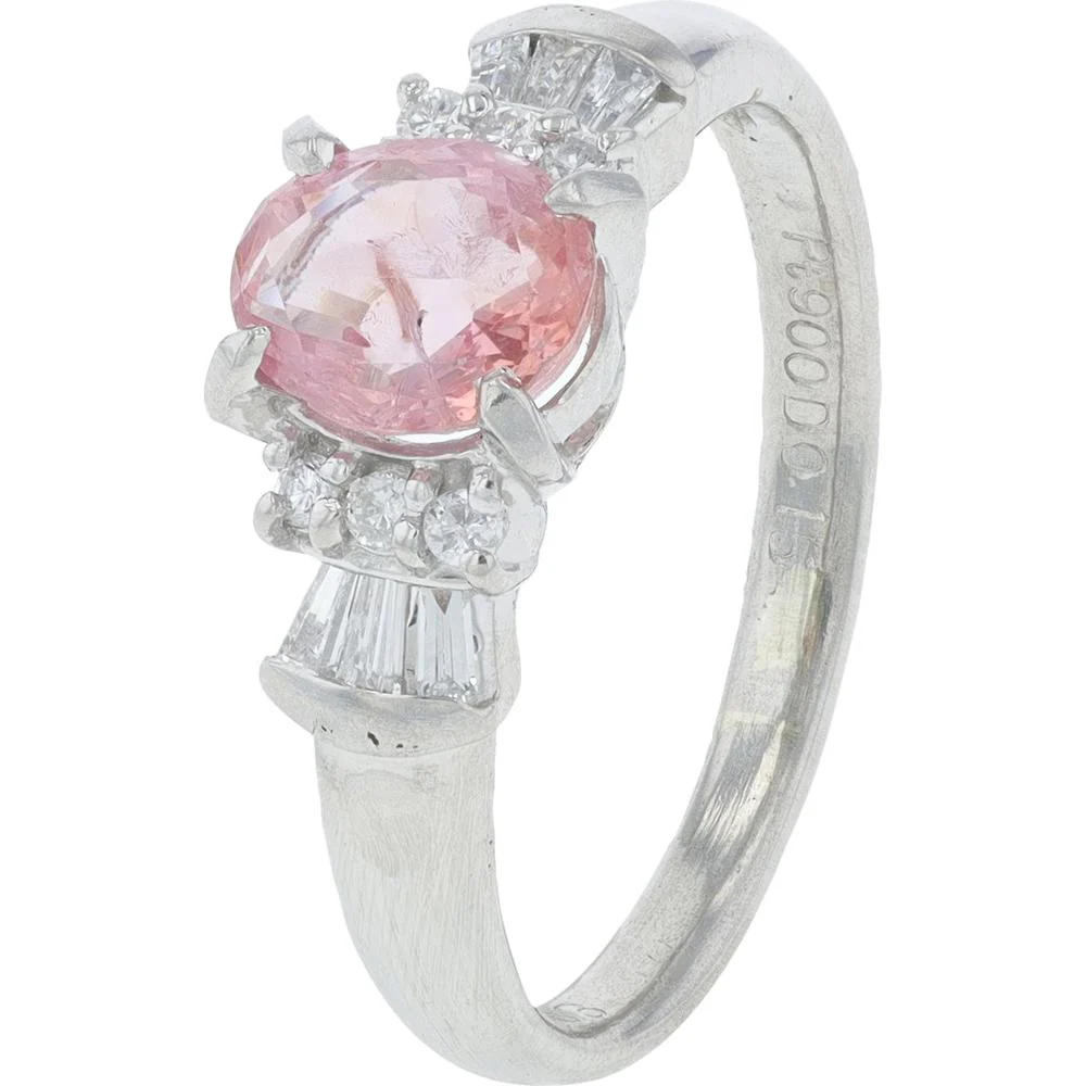 Platinum 0.983 Carat Pink Sapphire Ring with Diamond Accents - 0.15 Carat Total Diamond Weight