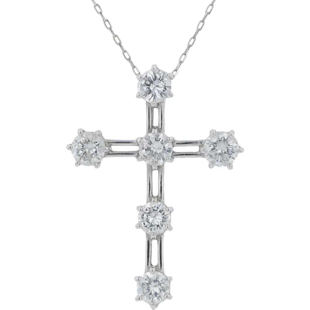 Platinum 1.00 Carat Total Diamond Cross Pendant with Prong - Set Round Diamonds
