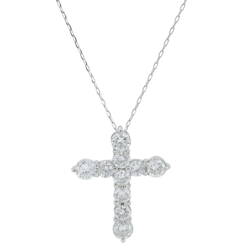 Platinum 1.00 Carat Total Weight Round Diamond Cross Pendant on 17 - Inch Chain