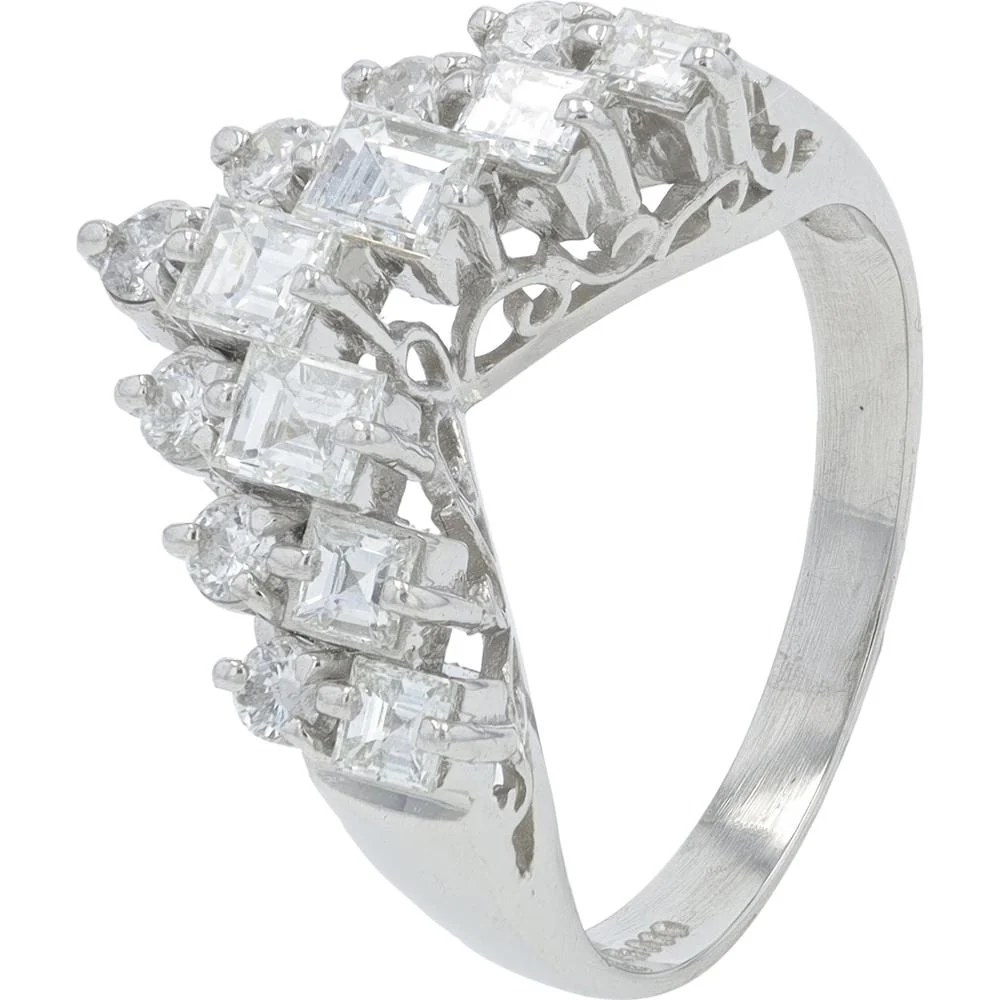 Platinum 1.01 Carat Diamond Chevron Band with Square and Round Diamonds