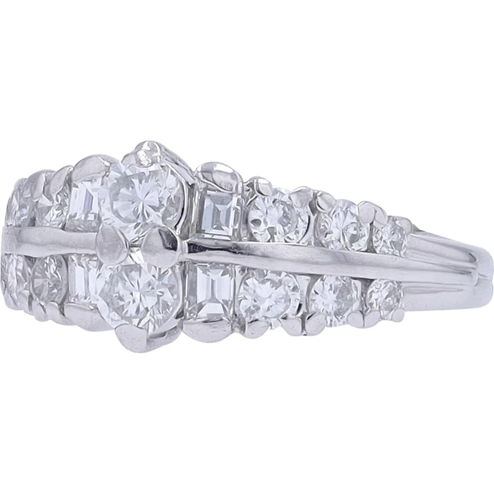 Platinum 1.02 Carat Diamond Ring with Round and Baguette Side Diamonds - Image 2