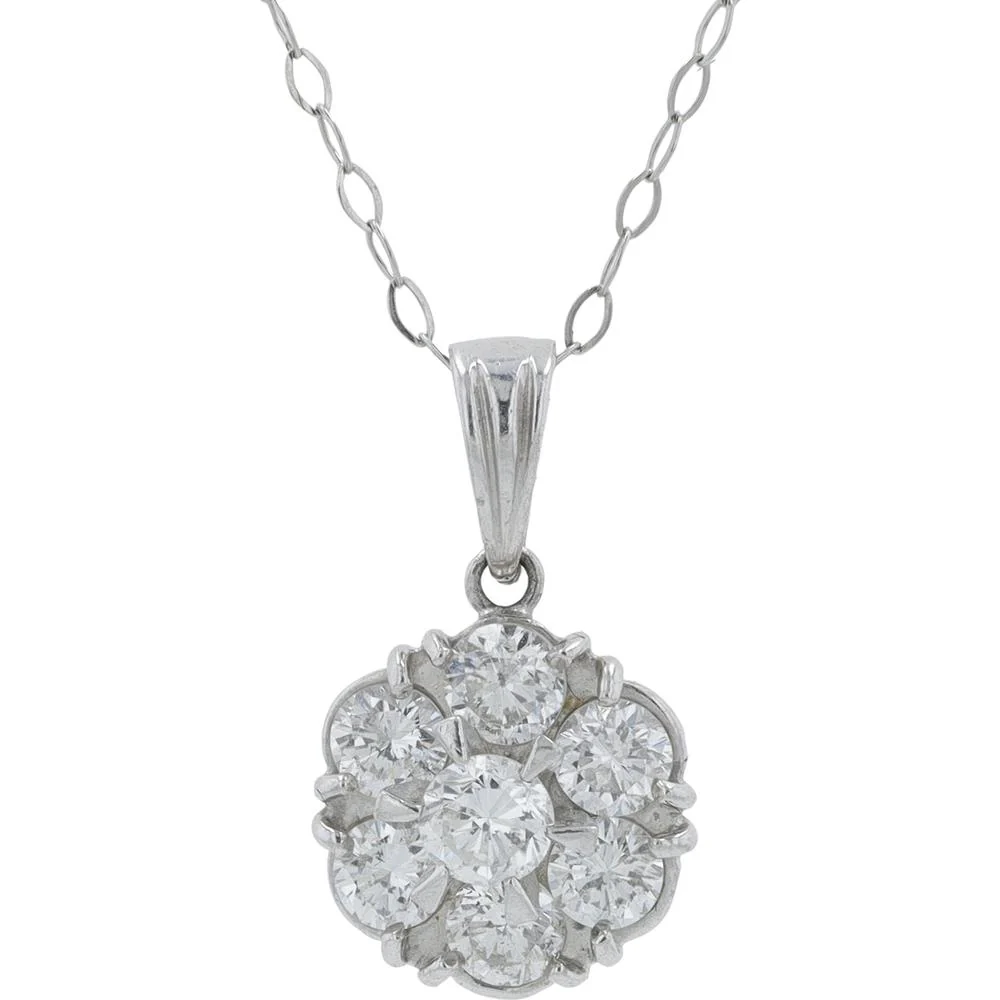 Platinum 1.024 Carat Total Weight Diamond Pendant - Floral Design with 9 Brilliant - Cut Diamonds