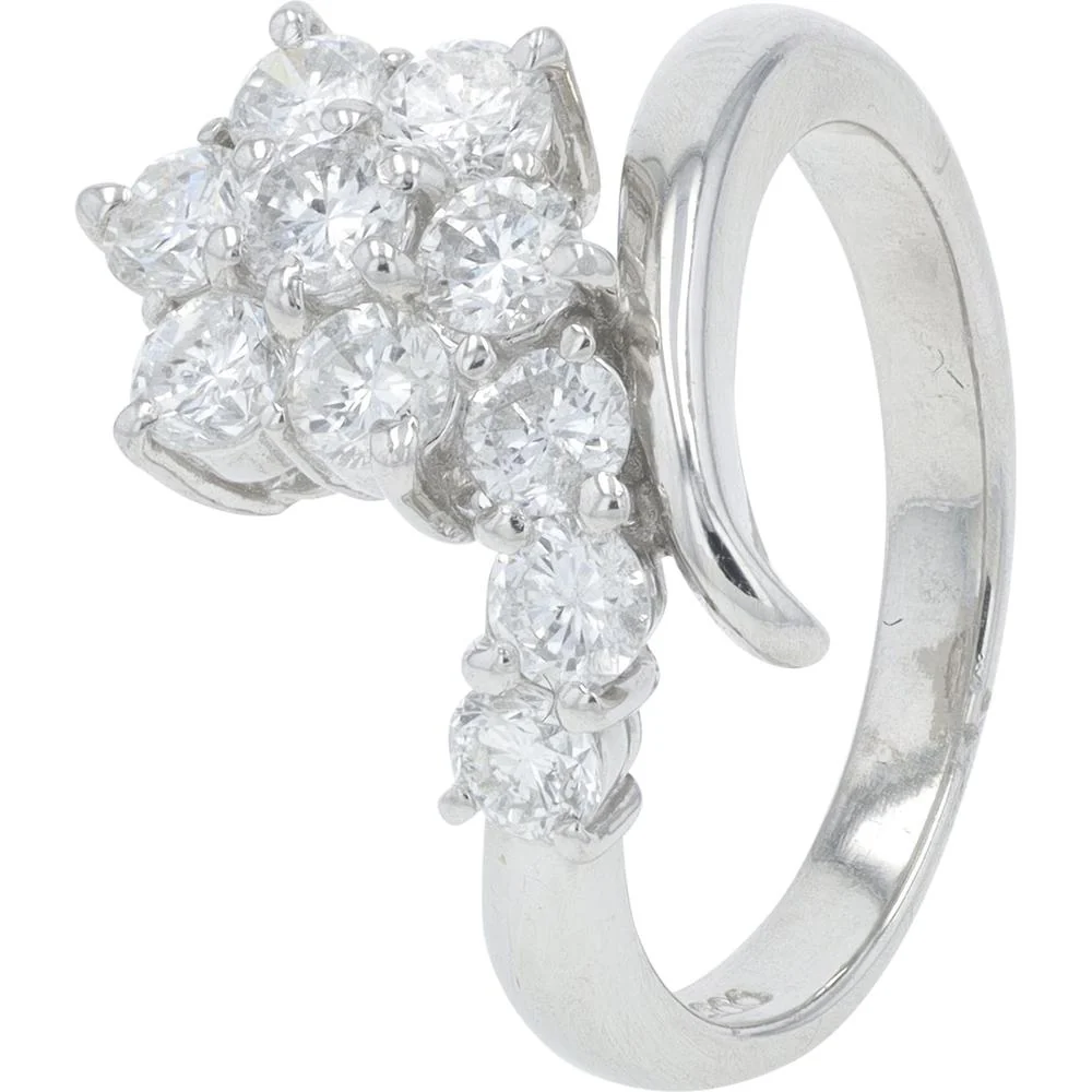 Platinum 1.04 Carat Total Weight Round Diamond Bypass Flower Ring