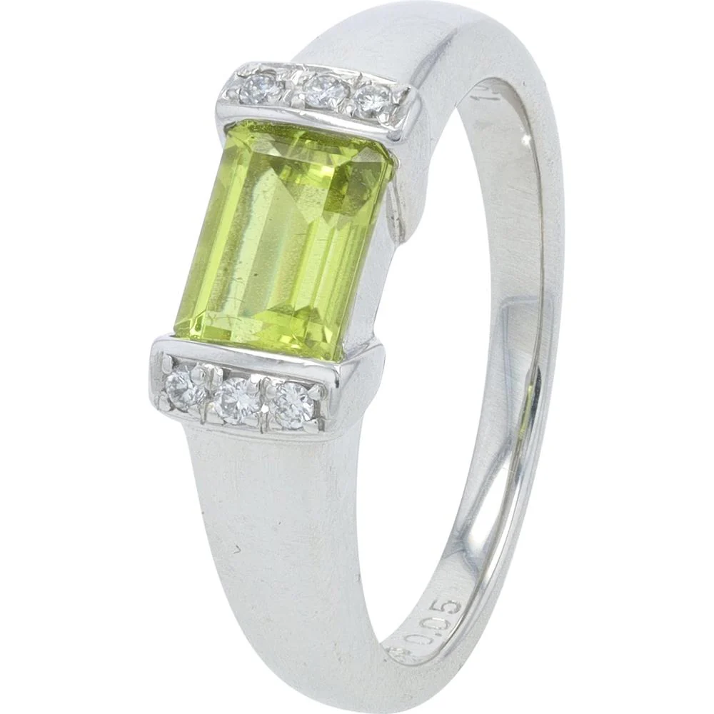 Platinum 1.06 Carat Emerald Cut Yellow Tourmaline Ring with 0.05 Carats Diamond Accents