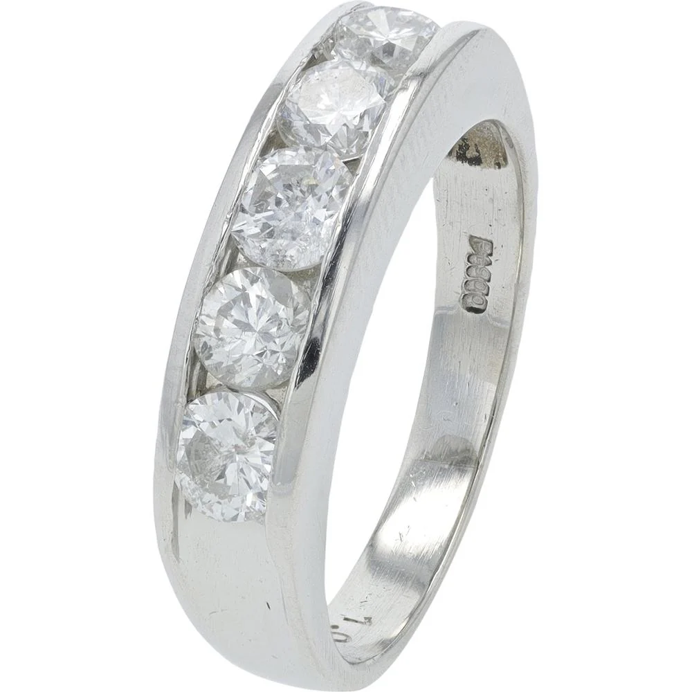 Platinum 1.064 Carat Diamond Five Stone Band - 5 Round Diamonds Total Weight