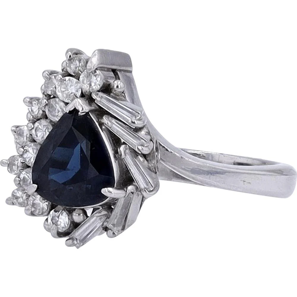 Platinum 1.13 Carat Pear Cut Sapphire Ring with Diamond Accents - 0.35 Carat Total Diamond Weight - Image 2