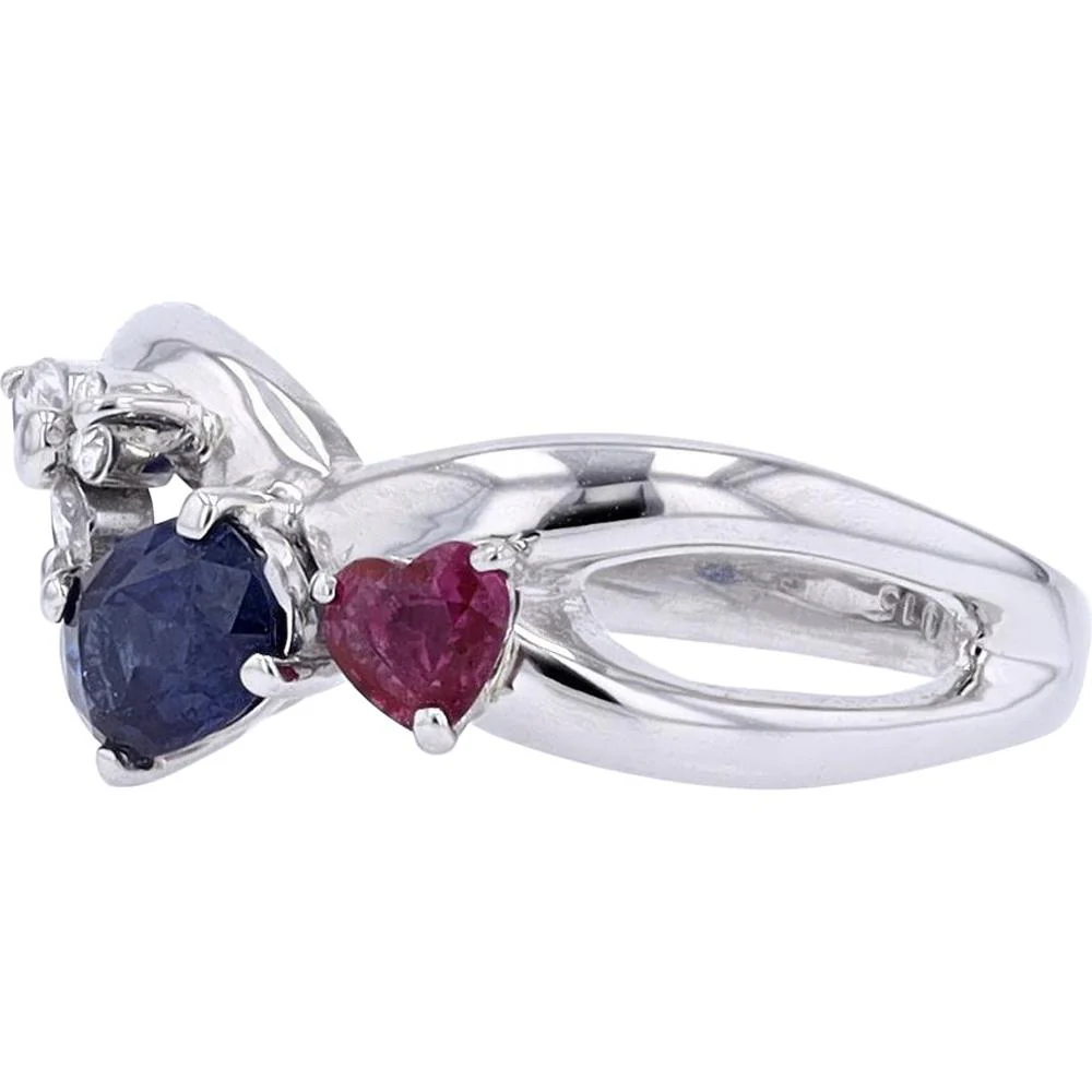 Platinum 1.14 Carat Blue Sapphire & Pink Sapphire Ring with Diamond Accents - 0.23 Carat Total Diamond Weight - Image 2