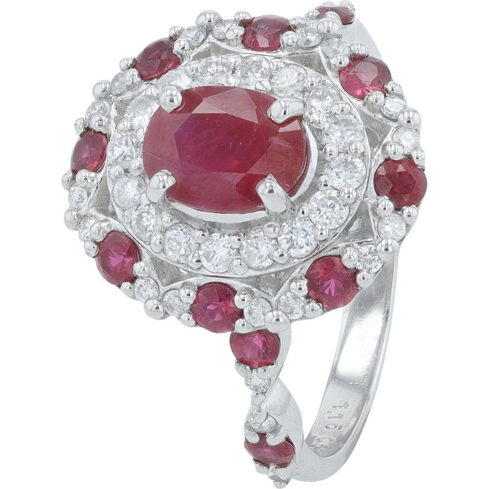 Platinum 1.15 Carat Ruby Ring with 0.43 Carat Diamond Halo - Elegant Oval Ruby in Platinum 950